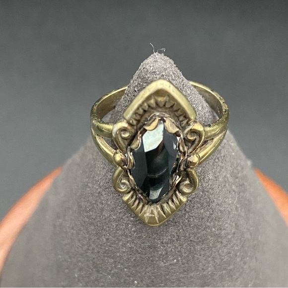 Art Deco Hematite and Brass Vintage Marquise Style Ring Silver Size 5.5Rare - Picture 13 of 16